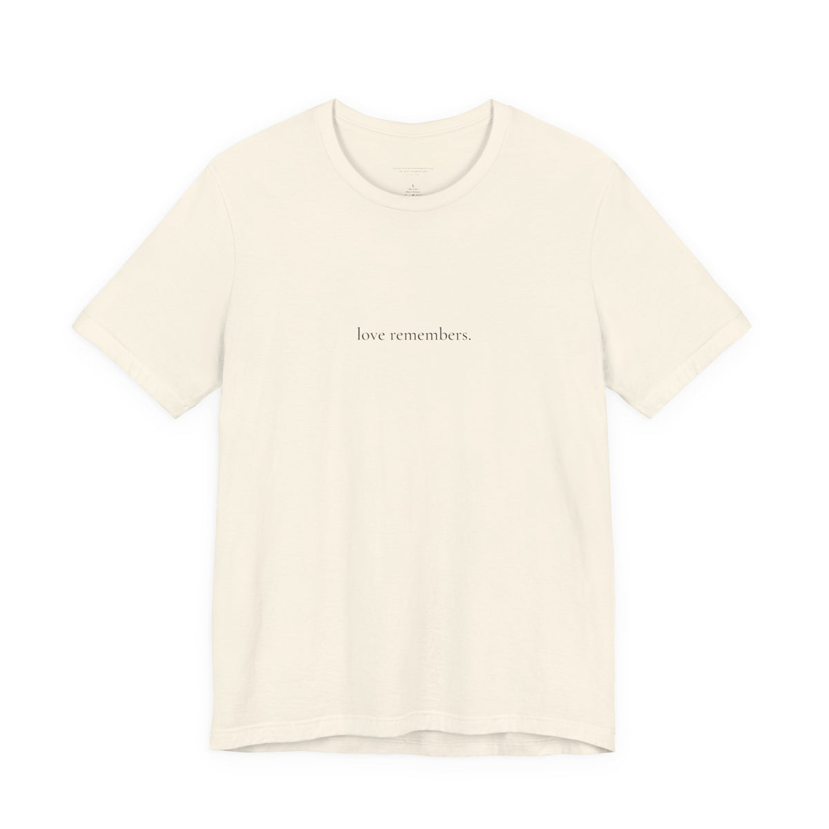 love remembers. tee in Natural, front, oud brown ink