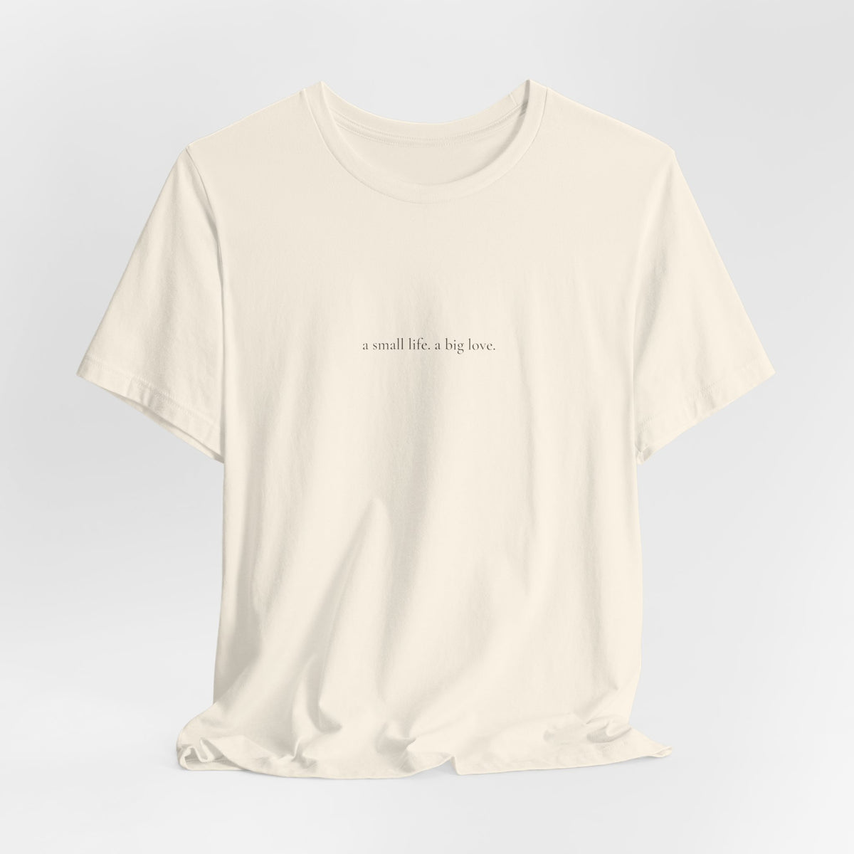 a small life. a big love. tee in Natural, on a hanger