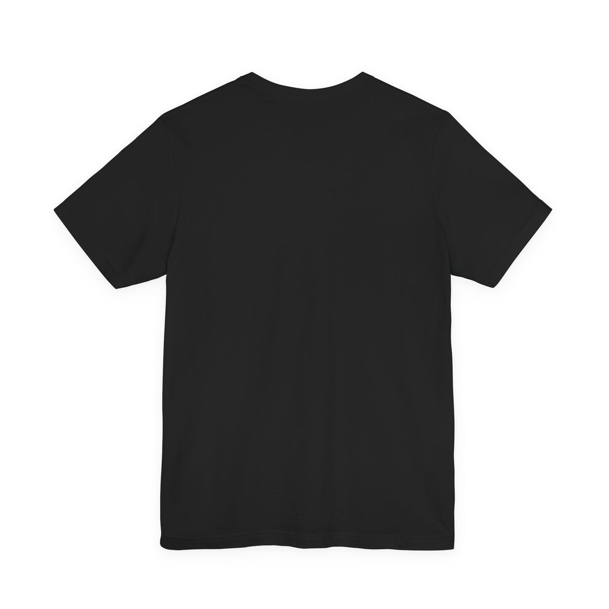 Mockup: back of the black Soft tee, plain with no print