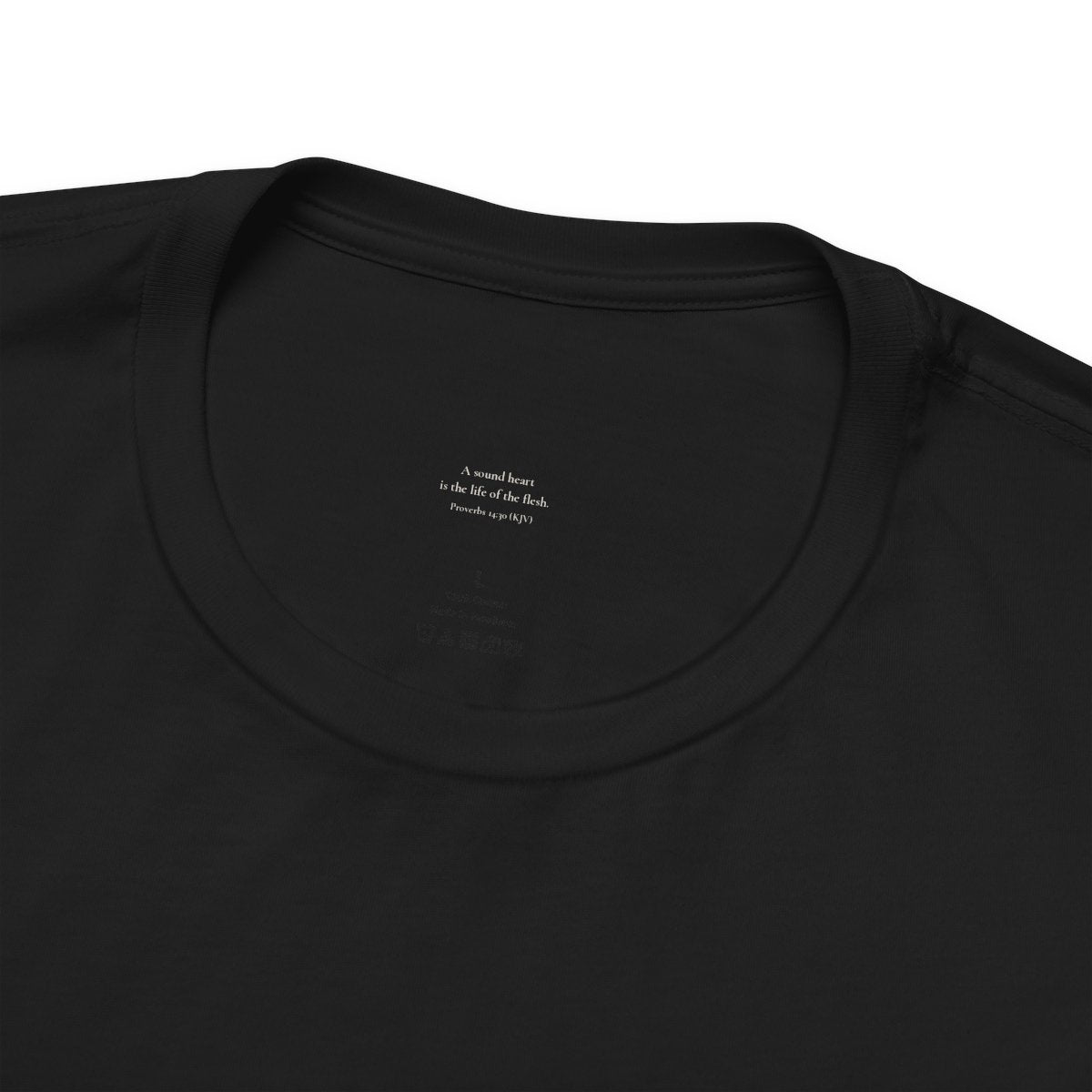 Calm Is the New Luxury Tee, Soft, inside collar printed with Proverbs 14:30
